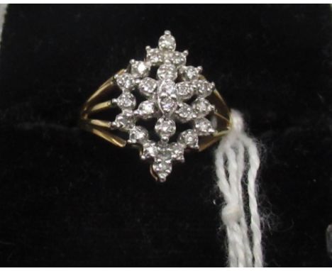 9ct yellow gold diamond cluster ring, stamped 375, size N, 3.2g 