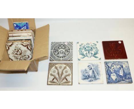 Collection of eighteen late 19th/early 20th century fireplace tiles, incl. Minton and Wedgwood etc. 