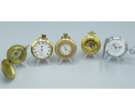 Smiths pin palate hunter cased Braille watch, Smiths pin palate open faced plated pocket watch, another Smiths pocket watch, 