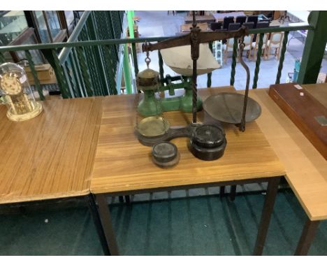 Two sets of vintage shop scales, including weights (2) 