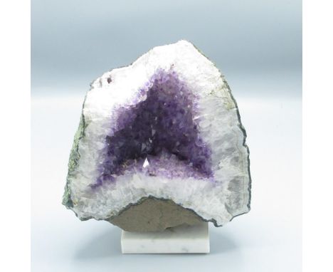 Amethyst geode mineral specimen on fitted base, H24cm 