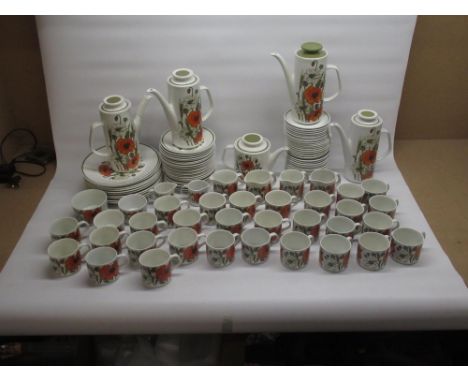 Large J. G. Meakin Poppy pattern tea and coffee set  (qty in 3 boxes) 