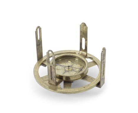 A JOHN BENNETT BRASS CIRCUMFERENTOR IN CASE, ENGLISH, CIRCA 1750,signed J. BENNETT, LONDON, the brass compass rose engraved w
