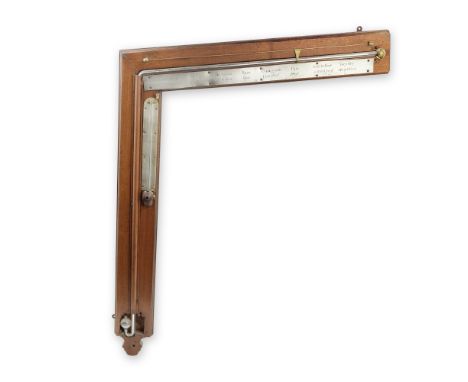 A JOHN DOVASTON SIGNPOST OR ANGLE BAROMETER, ENGLISH, DATED 1786,signed John Dovaston fecit 1786,  the mahogany baseboard wit