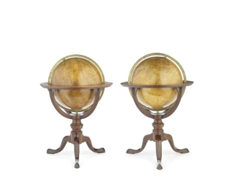 A PAIR OF GABRIEL WRIGHT AND WILLIAM BARDIN TERRESTRIAL AND CELESTIAL TABLE GLOBES, ENGLISH, 1782-1785,the terrestrial globe 