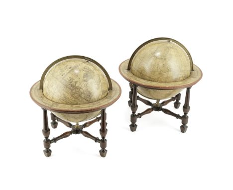 A PAIR OF WILLIAM BARDIN 9-INCH TERRESTRIAL AND CELESTIAL TABLE GLOBES, ENGLISH, CIRCA 1785,the celestial cartouche reading T