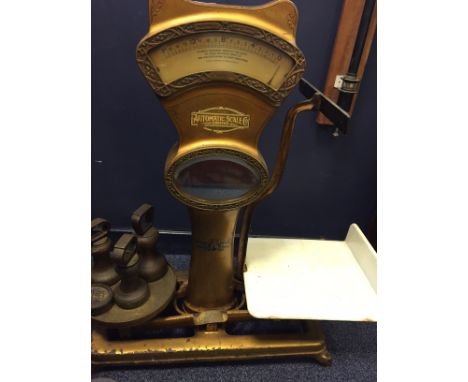 LARGE EARLY TWENTIETH CENTURY STYLE 420 SHOP SCALESby The Automatic Scale Company Limited, London, in gilt painted cast iron 