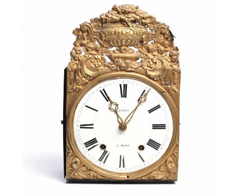 FRENCH NINETEENTH CENTURY BRASS COMTOISE WALL CLOCKby Bonnet, the unsigned two train weight driven movement striking on a bel