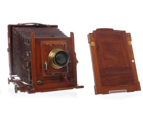 MAHOGANY CASED THORNTON PICKARD RUBY FIELD CAMERA circa 1900, with brass mounts, with Thornton Pickard wide angle brass lens