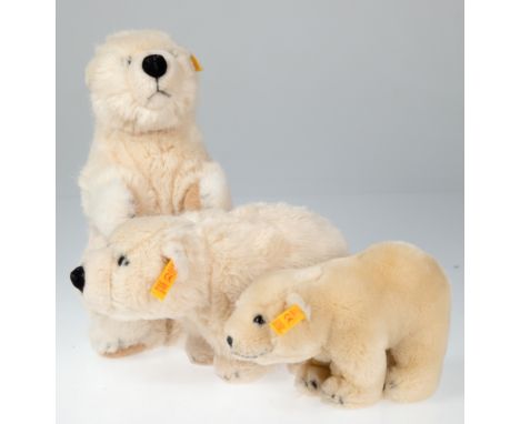 3 Steiff-Plüschtiere "Eisbären", versch. Größen, Gebrauchspuren