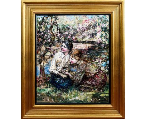 EDWARD ATKINSON HORNEL (SCOTTISH 1864 - 1933), THE ROBIN NEST  oil on canvas, signed and dated 1918framed and under glassimag