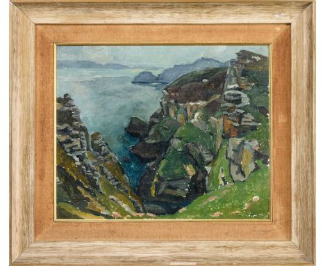 * WILLIAM MERVYN GLASS (SCOTTISH 1885 - 1965), CLIFFS oil on board, monogrammedframedimage size 45cm x 55cm, overall size 67c