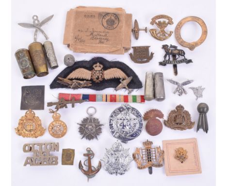 Selection of Military Badges & Insignia Consisting of  Various Swagger stick tops Royal Artillery, Duke Of Cambridges Hussars