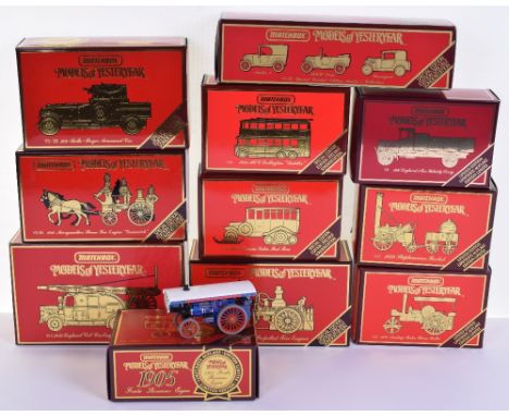 Eleven Matchbox Models Of Yesteryear in Red/Gold Boxes,Y-9 Leyland 3 Ton Lorry, YS-9 Leyland Cub Fire Engine,Y-10 Trolleybus,