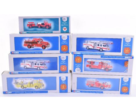 Seven Corgi Limited Edition Fire Rescue Models, US53802, Mack CF Tower Ladder San Francisco,US50501 Seagrave Anniversary Pump