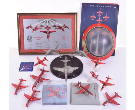 Collection Of Red Arrows items, including Scarce Danbury Mint Collection ‘Reds on High pewter set, three aircraft on wooden d