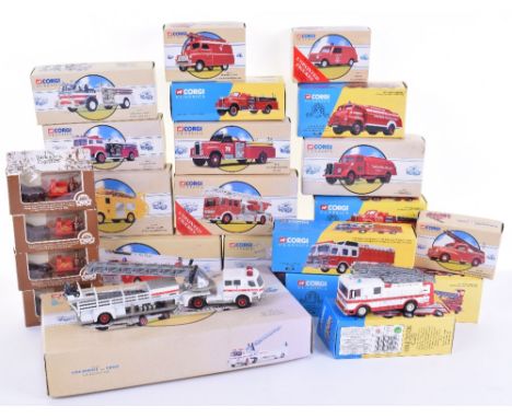 Seventeen Corgi Classics Fire Engine Related Models,98452 White Tanker Vol Fire Dept, 52601 Malvern Mack B series Pumper, 526