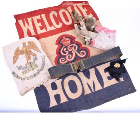 WW1 Welcome Home Printed Banner, Hawke Battalion Royal Naval Division embroidered tapestry, printed Boer War commemorative ha