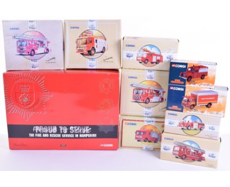 Ten Corgi Classics Fire Engine Models, CC99152 Limited Edition Hampshire Fire and Rescue Set,97358 9 AEC Pump Cleveland,97355
