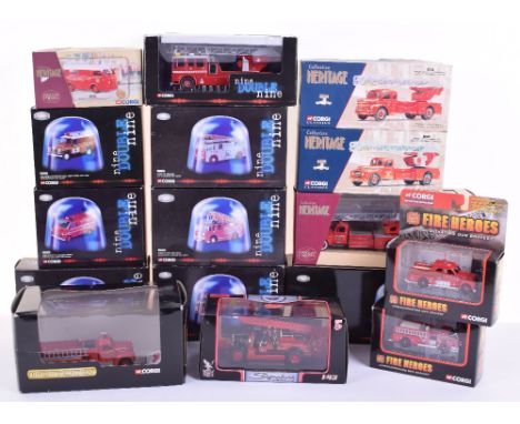 Quantity of Corgi Fire Engine Models, Nine Double Nine,2 x  CC13001 Blackburn Dennis F15 Rear Pumper, CC13002 Bradford Dennis