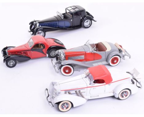 Four Franklin Mint 1:24 Precision  Scale Models,1930 Bugatti Royale Coupe (windscreen has been repaired) 1936 Bugatti Type 57