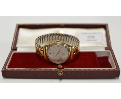 VINTAGE GARRARD GENTS GOLD CASED WRIST WATCH ON EXPANDING BRACELET, INSCRIBED ON REVERSE BRITISH ROAD SERVICE, G. BOLE, FOR 2