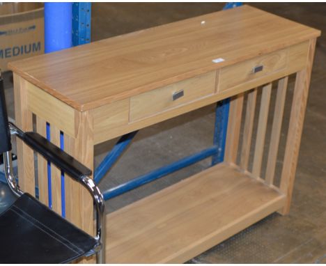 MODERN OAK CONSOLE TABLE WITH 2 SIDE BY SIDE DRAWERS     