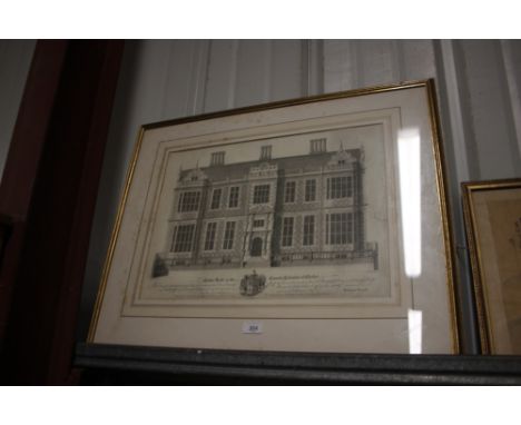 A 19th Century black and white print depicting Crewe Hall 