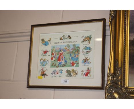 An Alice In Wonderland coloured print, framed and glazed 