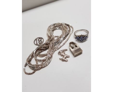 5 PIECES OF SILVER JEWELLERY CHARMS AND DRESS RING ETC 26.7G