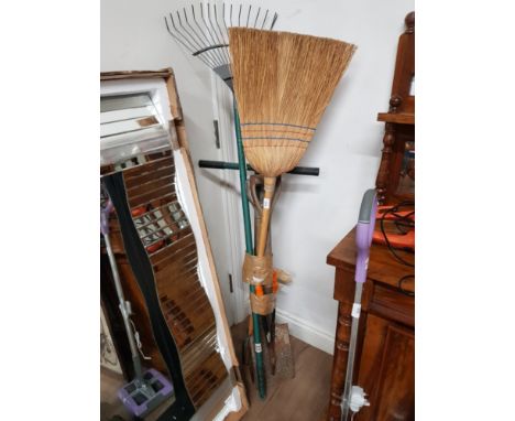 A BUNDLE OF TOOLS INC SHOVEL BROOM ETC