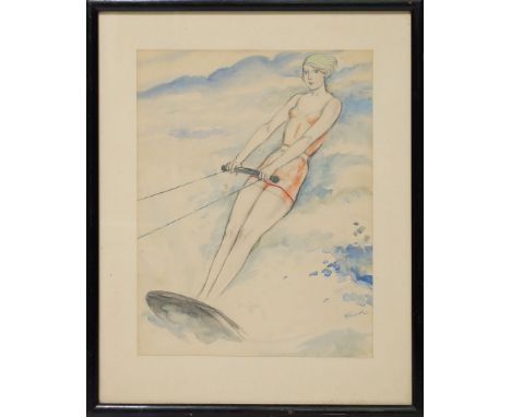 Kainer, Ludwig (1885-1967) Wasserski-Fahrerin. Aquarell, re. u. sign. Ca. 35x 27 cm. PP., R. 