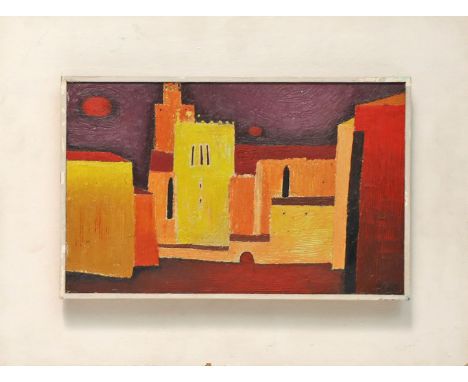 Monogrammist "J" (um 1968) Häuserzeile. Öl/Platte, re. u. monog. "J" und dat. (19)68. Ca. 17,5x 28 cm. R. 