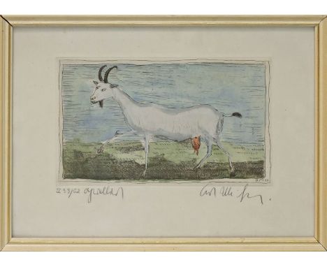Mühlenhaupt, Kurt (1921 Klein Ziescht- Berlin 2006) Ziege in Landschaft (1977). Aquarellierte Radierung, re. u. sign., li. u.