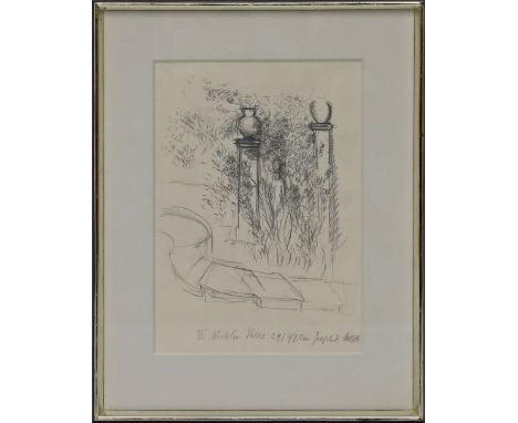 Monogrammist (um 1986) "II Böcklin Skizze...", so bez. Kohlezeichnung, re. u. monog. und dat. (19)76. Sichtmaß ca. 40x 28 cm.