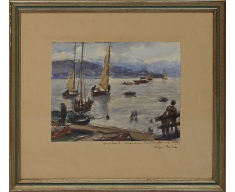 Maina, Sergio (1913 Schweiz 2009) Küste mit Segelbooten. Aquarell, re. u. sign. PP-Ausschnitt ca. 17,3x 22,2 cm. PP., R.