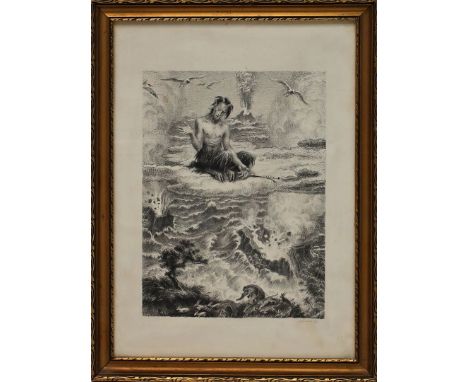 Svabinsky, Max (1873 Kromenz - 1962 Prag) Satyrika in den Wolken. Lithographie (l. Altersspuren, l. felckig), re. u. mit Blei