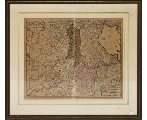 Kupferstichkarte (17. Jh.) Landkarte "Ducatus Geldria et Zutphania Comitatus". Handkolorierter Kupferstich (Altersspuren) von