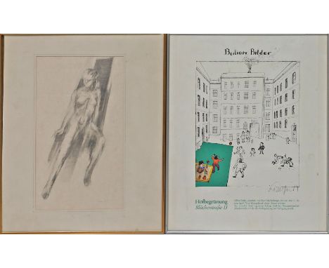 Mühlenhaupt, Kurt (1921 Klein Ziescht- Berlin 2006) "Hofbegrüßung Blücherstr. 13". Offset, re. u. mit Bleistift sign. Blattgr