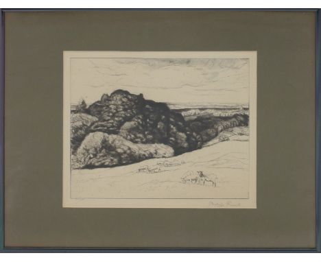 Franck, Phillipp (1860 Frankfurt am Main - Berlin 1944) Landschaft mit Schafen. Radierung (Altersspuren), re. u. mit Bleistif