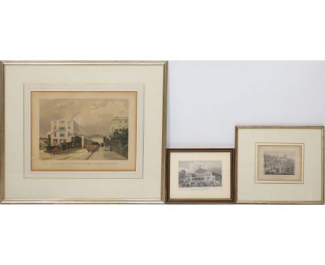 3 Lithographien (Ende 19. Jh.) "Die erste Deutsche Eisenbahn", "Bahnhof München" und "Der Bahnhof der Berlin Potsdamer Eisenb