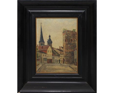 Schicketanz, PH. (Anf. 20. Jh.) Altstadtgasse. Öl/Karton, re. u. sign. Ca. 35x 27 cm. R.