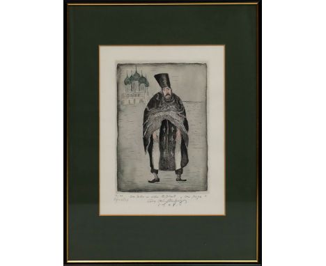 Mühlenhaupt, Kurt (1921 Klein Ziescht- Berlin 2006) "Das Leben im alten Russland - der Pope", so betitelt. Aquarellierte Radi