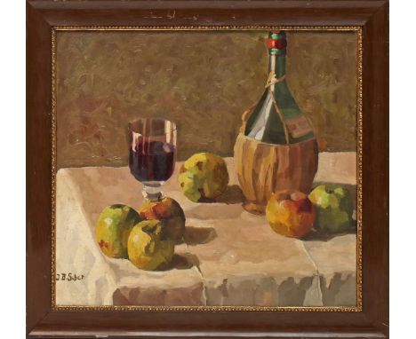 Siber, J. B. (1. Hälfte 20. Jh.) Stillleben mit Obst und Wein. Öl/Platte, li. u. sign. Ca. 43x 48 cm, R.