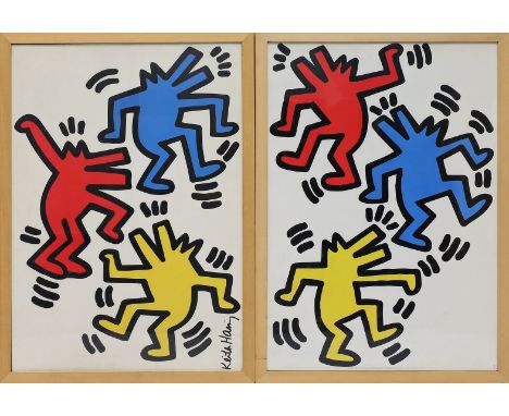 Haring, Keith (1958 Reading - New York 1990), nach 2 Arbeiten nach Darstellungen von K. Haring. Farboffset. Ca. 69x 49 cm. R.