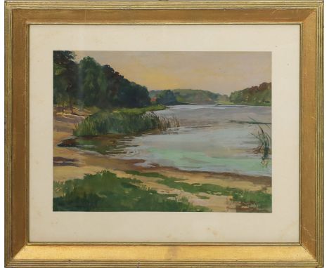 Unbekannter Maler (um 1914) "Grunewaldsee", so re. u. betitelt, undeutlich sign. und dat. 1914. Gouache/Papier. 20x 27 cm. R.