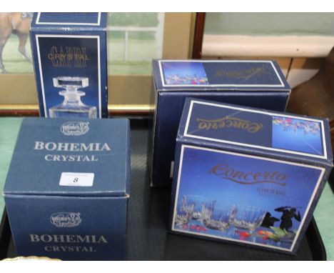 Boxed crystal decanter, tumblers and jug