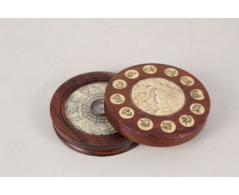 Chinese hardwood compass with zodiac signs