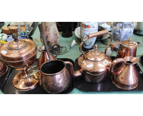 Four 19th Century copper items viz: large seamed kettle, twin handled tea urn, lidded jug and seamed saucepan plus four vinta