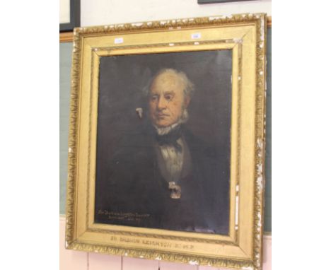 A Victorian oil on canvas of a half length portrait of Sir Baldwin Leighton Bart MP (1805-1871), 27" x 22"